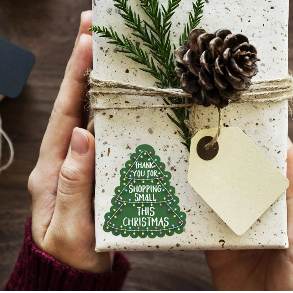 50 Ct  lg. Christmas Tree Thank You Sticker - Picture 2 of 8